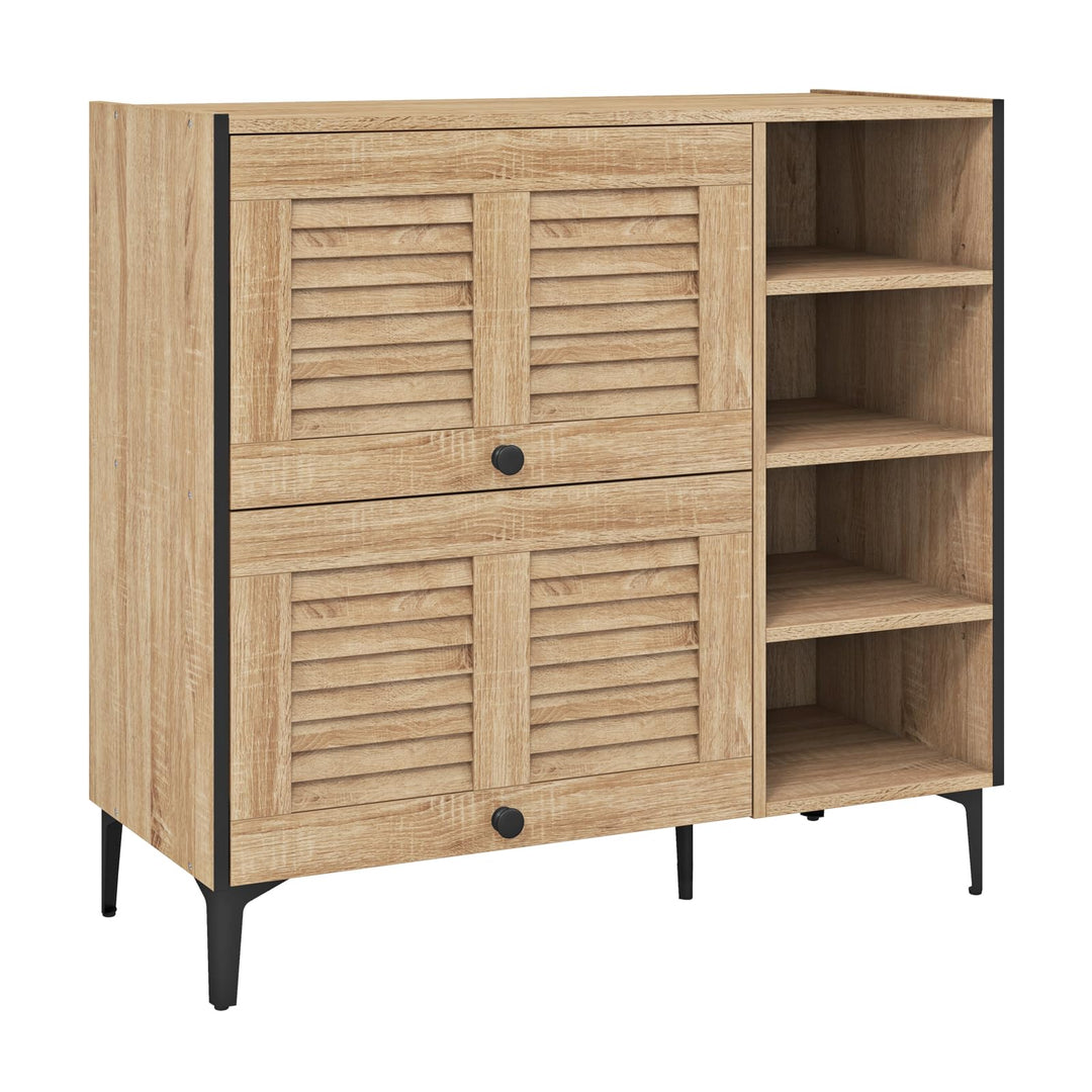 Giantex Shoe Cabinet with Flip &amp; Slide Doors, Shoe Storage Cabinet with Adjustable Cube Shelves(Louvered Doors)