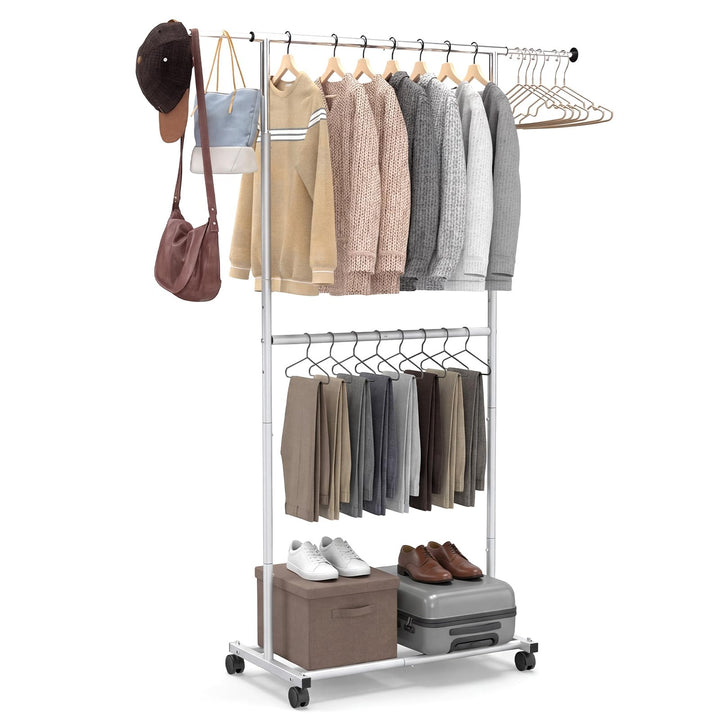 Giantex Extendable Double-Rod Rolling Clothing Rack for Hanging Clothes
