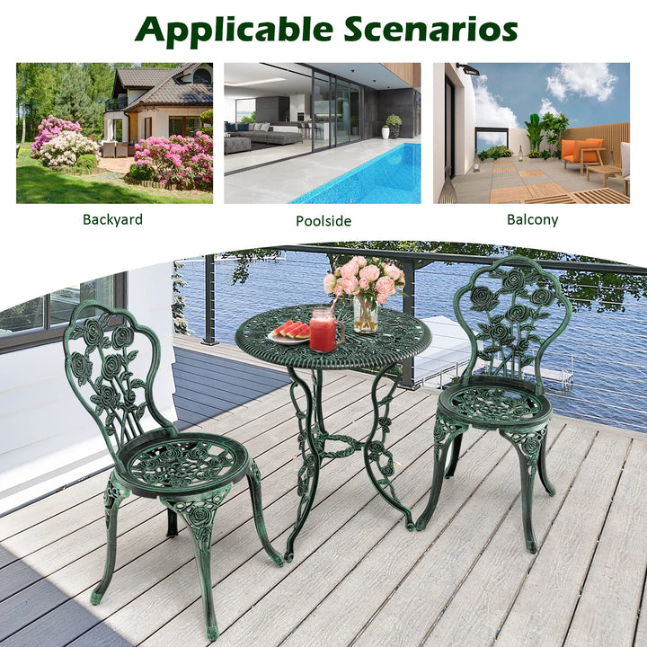 Giantex 3 Piece Bistro Set Cast Rose Design Antique Outdoor Patio Furniture (Rose Design)