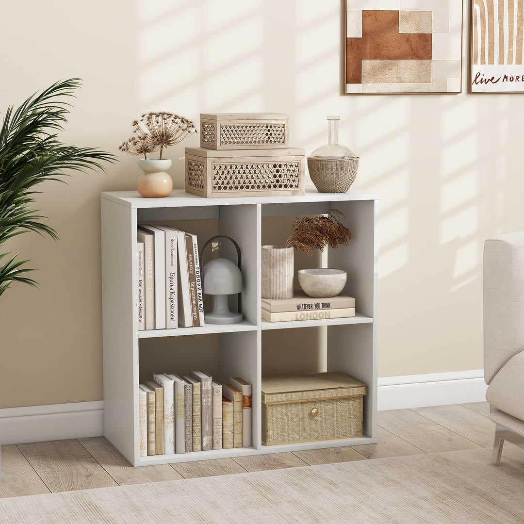 Giantex 4-Cube Bookcase, White Cubby Bookshelf w/Back Guardrail &amp; Anti-Tipping Kits