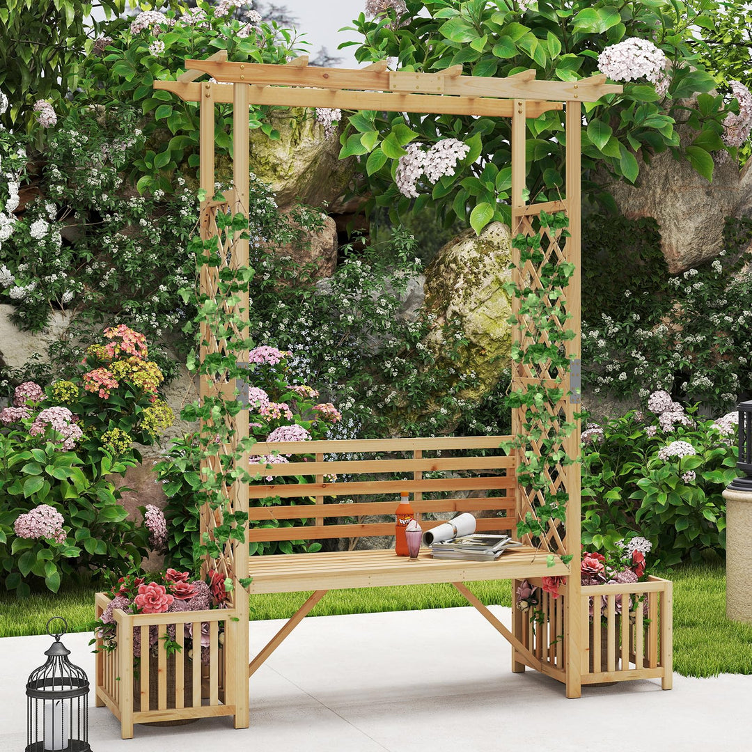 Giantex Outdoor Bench with Garden Arbor &amp; 2 Planter Boxes
