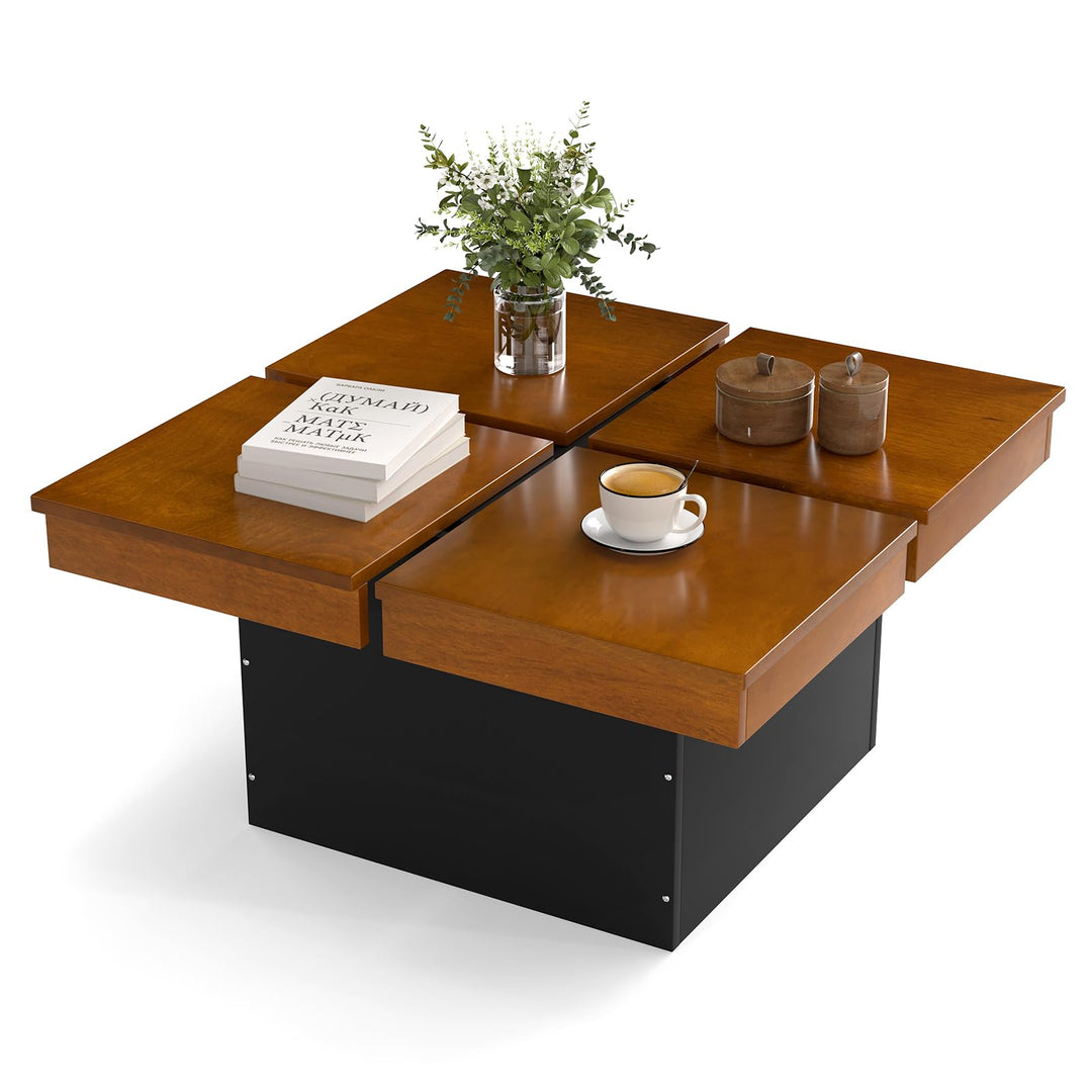 Giantex Square Coffee Table | 31.5 Inch Mid Century Modern Center Table with Solid Wood Veneered Split Top