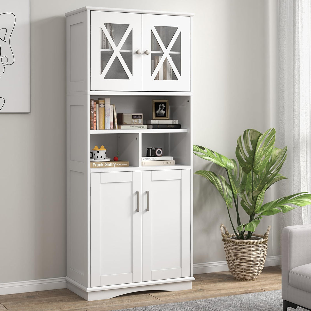 Giantex 57" Tall Bathroom Cabinet, Storage Cabinet with Acrylic Doors &amp; Adjustable Shelves