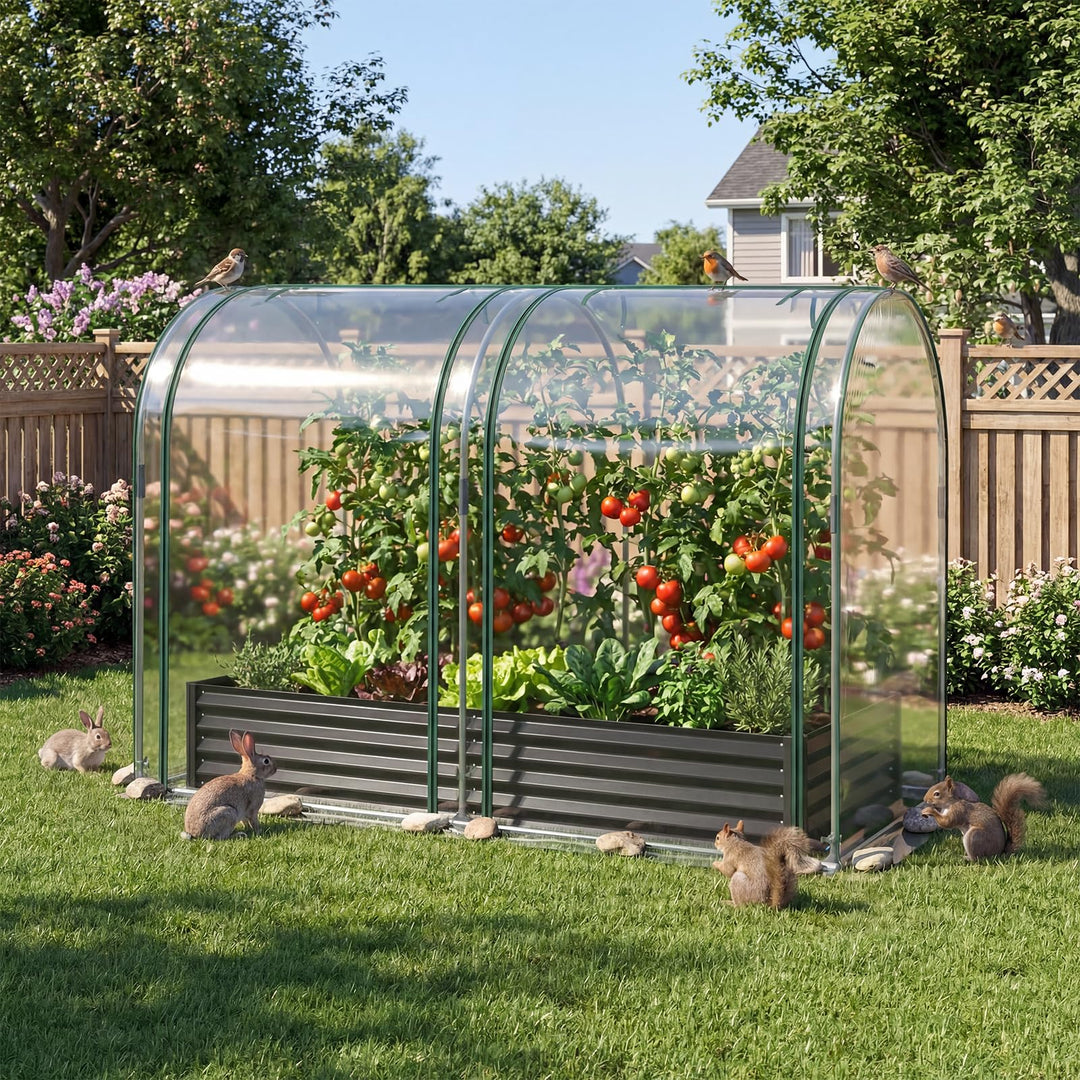 Giantex 6x3x1 FT Galvanized Raised Garden Bed with Greenhouse Cover