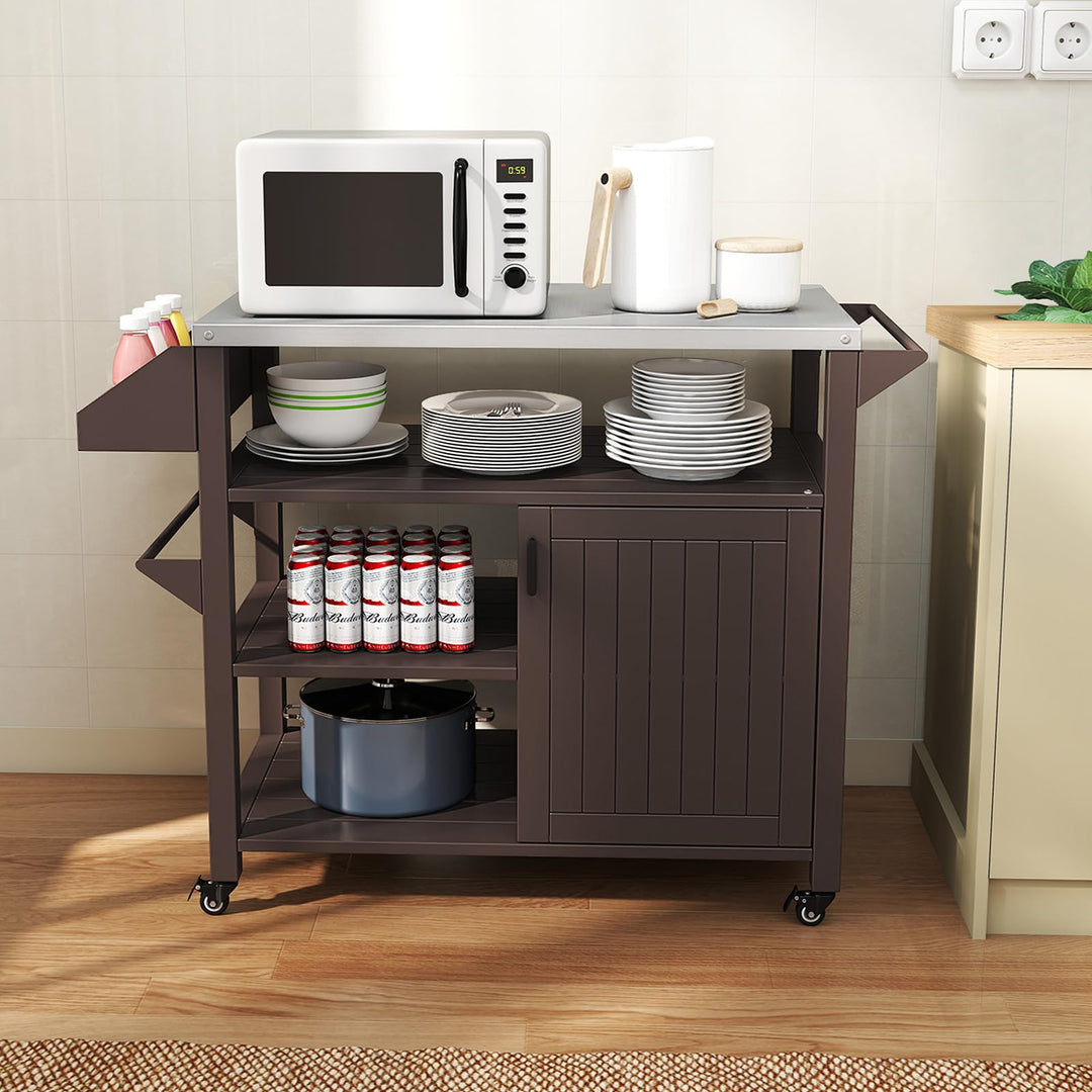 Giantex Outdoor Grill Cart with Storage Cabinet &amp; Shelves Patio Kitchen Island Table
