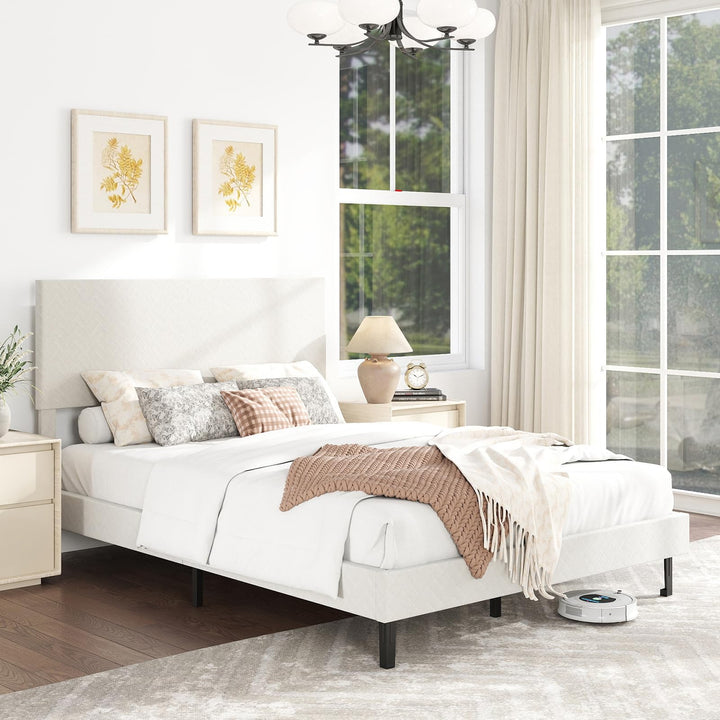 Giantex Bed Frame | Velvet Upholstered Platform Bed w/Height Adjustable Chevron Headboard