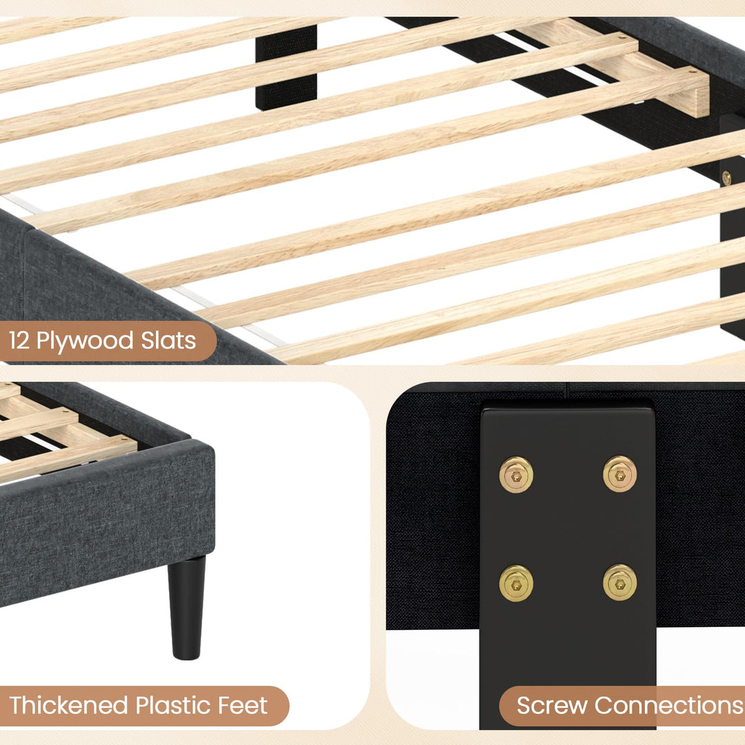 Giantex Queen/Full/Twin Size Modern Upholstered Platform Bed Frame with Vertical Channel Tufted Headboard
