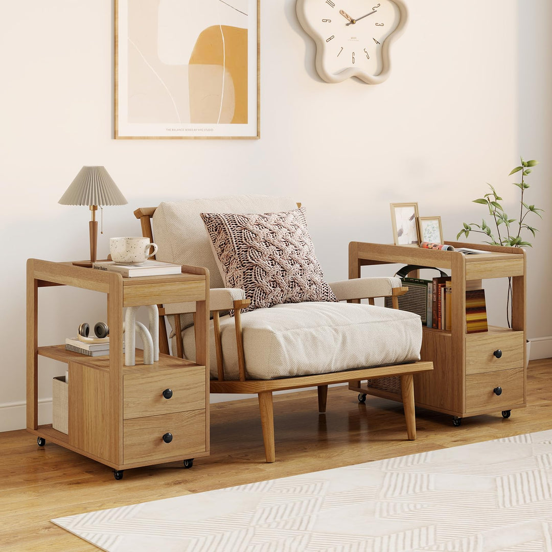 Giantex Rolling Side Table with Storage for Small Spaces Living Room Bedroom
