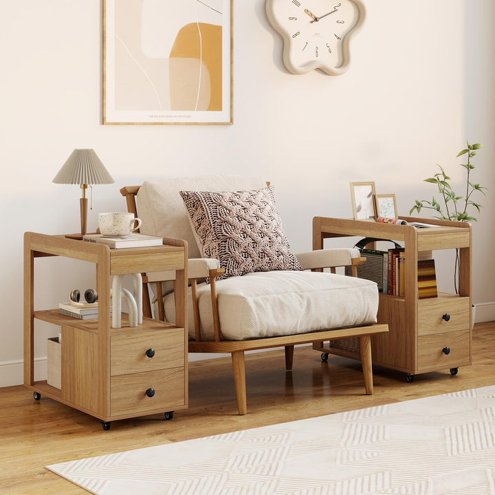 Giantex Rolling Side Table with Storage for Small Spaces Living Room Bedroom