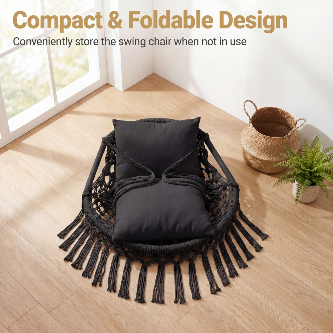 Giantex Macrame Hammock Chair w/Removable Cushions &amp; Sturdy Metal Ring