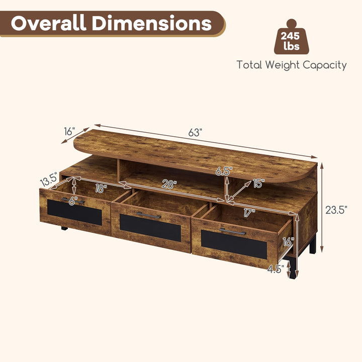 Giantex TV Stand for TVs up to 75" Entertainment Center with 3 Storage Drawers and Open Shelves