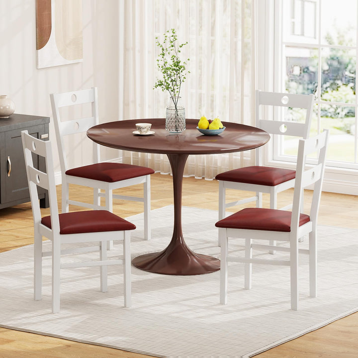 Giantex PU Leather Upholstered Kitchen Chairs w/Hollowed Backrest &amp; Padded Seat