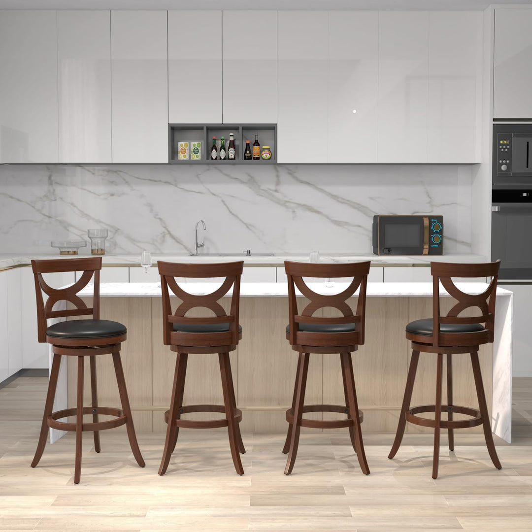 Giantex Bar Stools Set of 2, 30.5" Counter Height Bar Dining Chairs with Back &amp; Footrest, Rubber Wood Frame