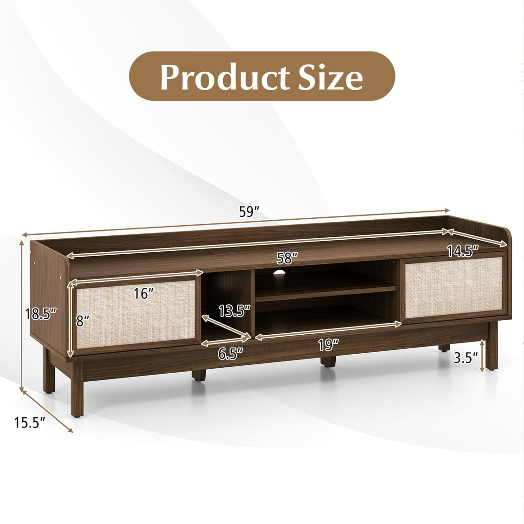 Giantex TV Stand for 65” TV, Entertainment Center with Woven Doors, Sliding Door, Adjustable Shelf &amp; Compartment