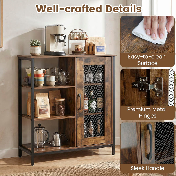 Giantex Industrial Side Cabinet with Metal Mesh Door and 3 Open Shelves