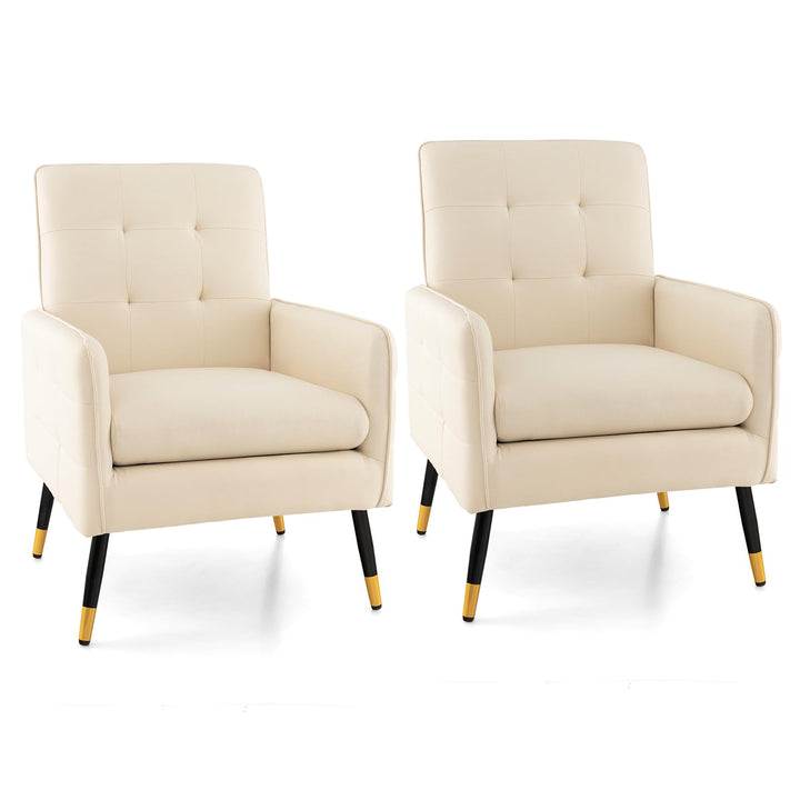 Giantex Modern Mid-Century Accent Chair - Upholstered Armchair with Tufted Back, Metal Legs