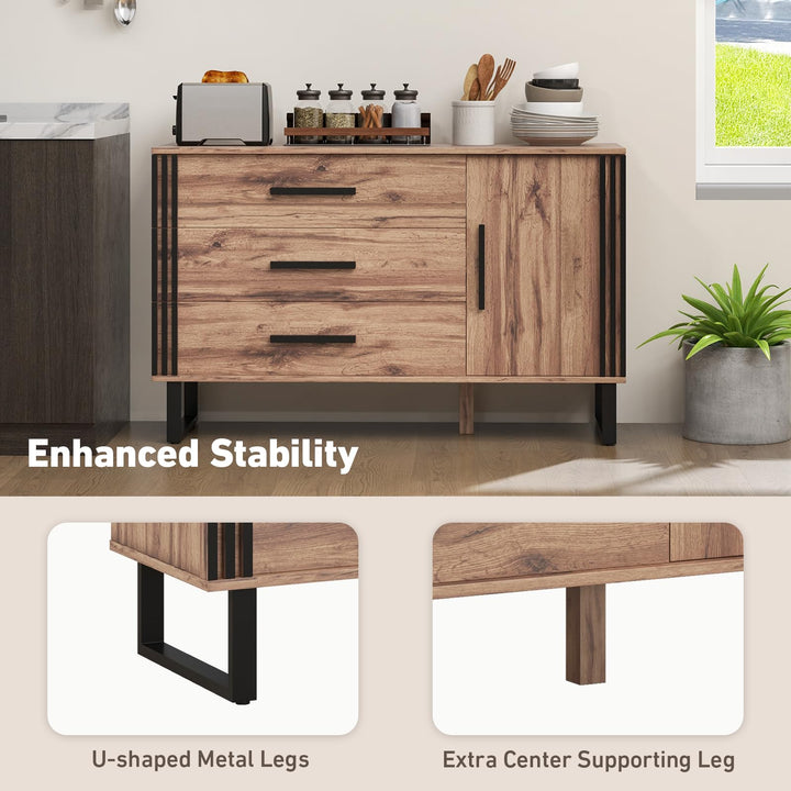 Giantex Buffet Cabinet with Storage, Kitchen Sideboard with 3 Large Drawers &amp; 1-Door Storage Cabinet