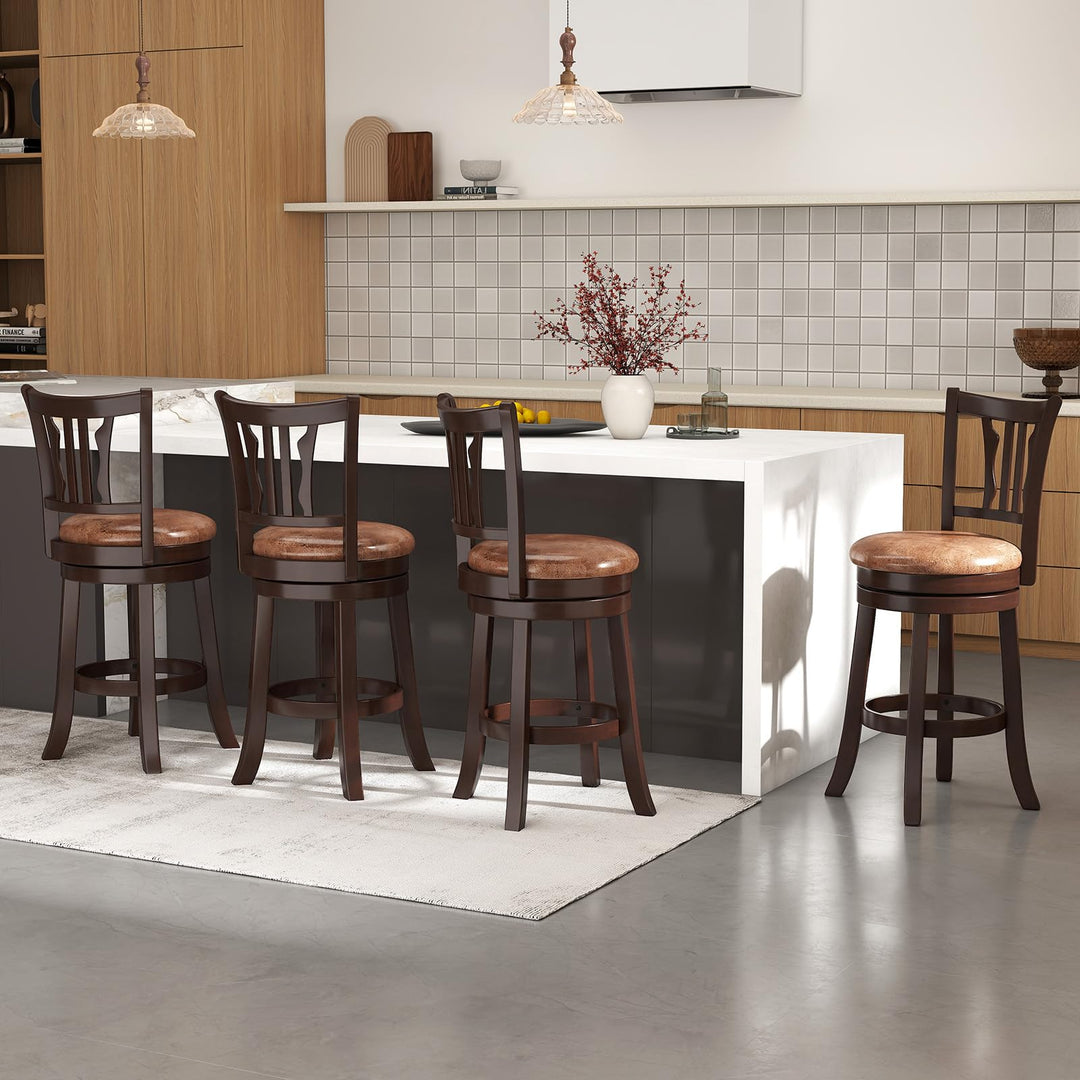 Giantex 26" Upholstered Counter Height Swivel Bar Stools Set of 2/4 with Back and Solid Rubber Frame