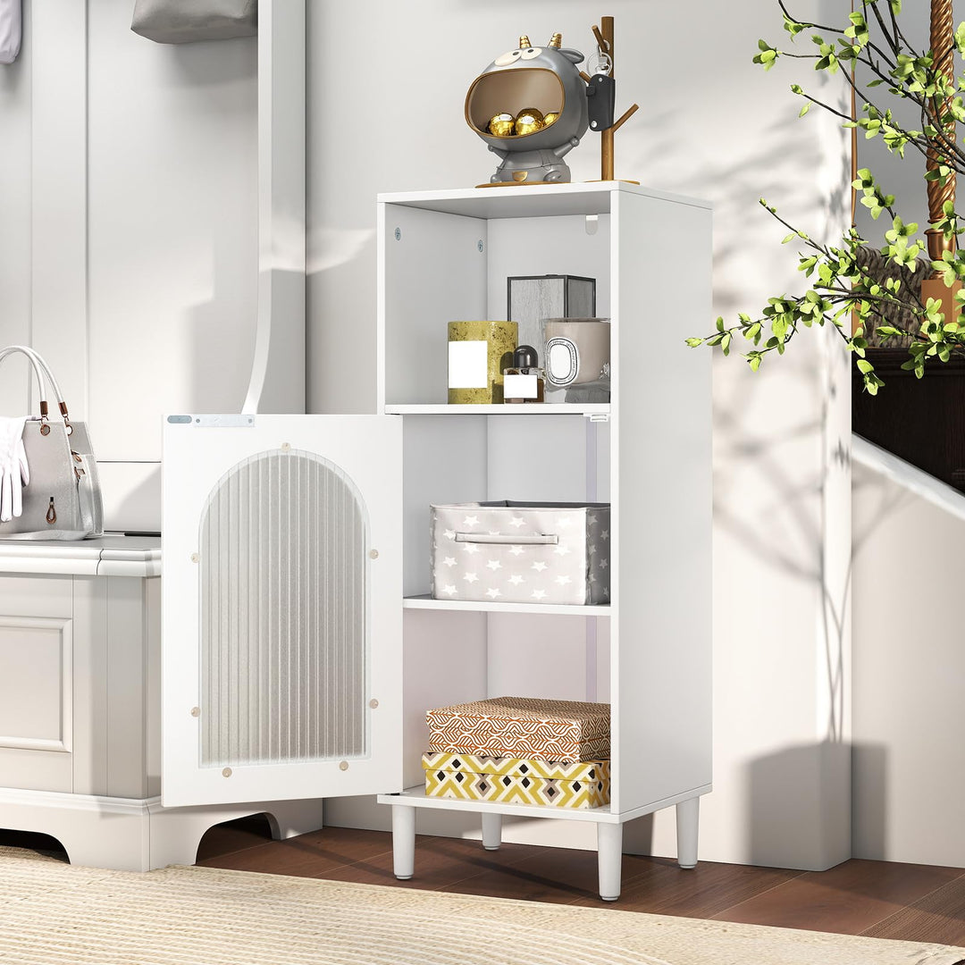 Giantex Bathroom Corner Floor Cabinet with Removable Shelf &amp; Fluted Tempered Glass Door