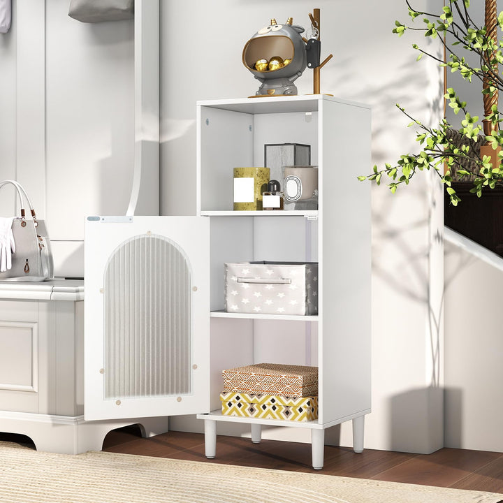 Giantex Bathroom Corner Floor Cabinet with Removable Shelf &amp; Fluted Tempered Glass Door