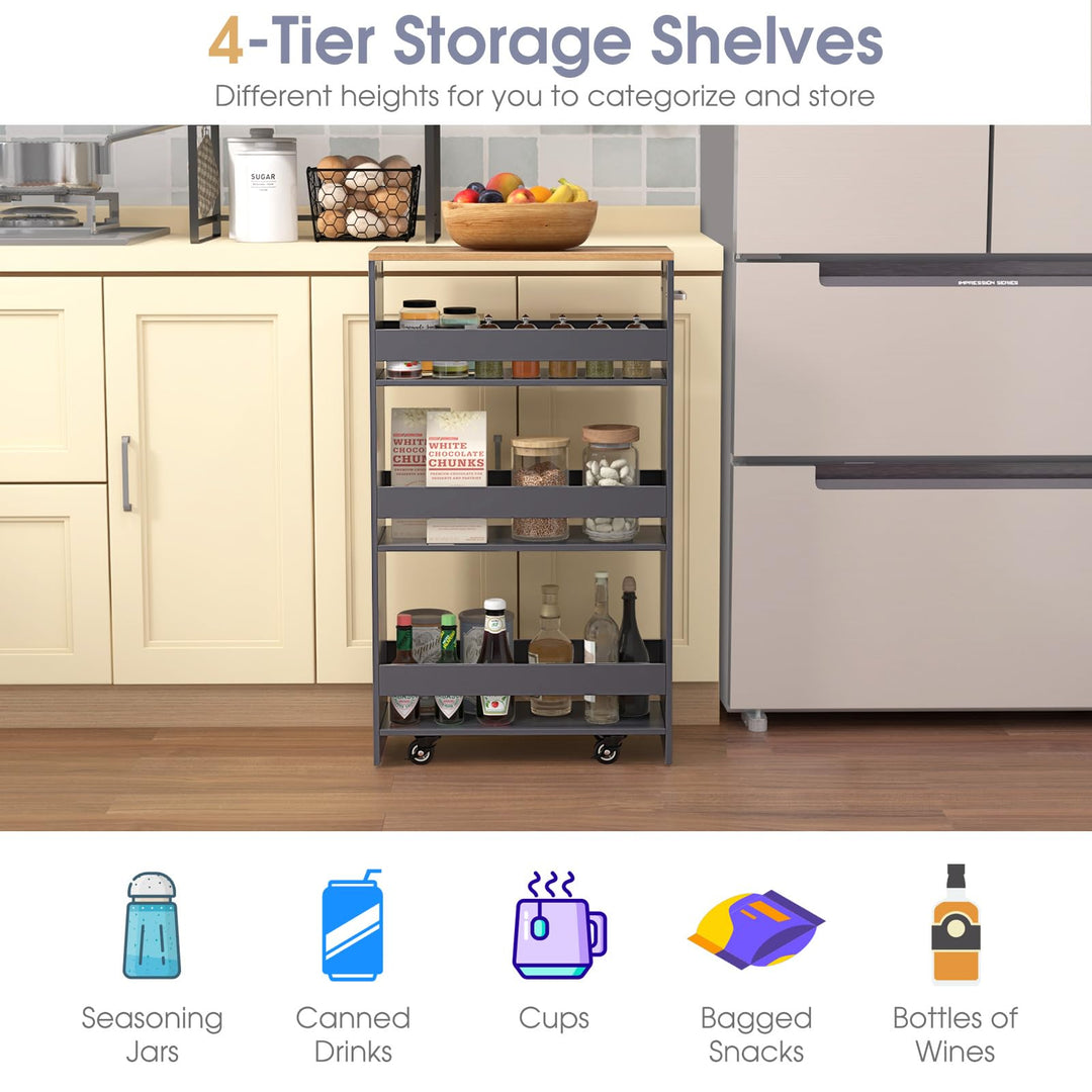 Giantex 4 Tier Rolling Slim Storage Cart, 8” Narrow Slide Out Kitchen Cart w/Handle &amp; Open Shelves