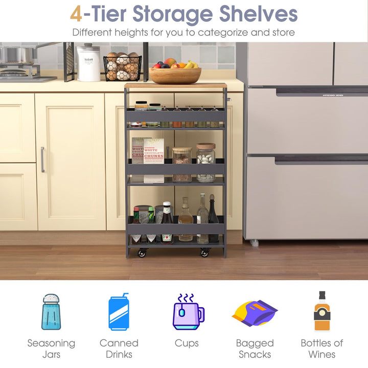Giantex 4 Tier Rolling Slim Storage Cart, 8” Narrow Slide Out Kitchen Cart w/Handle &amp; Open Shelves