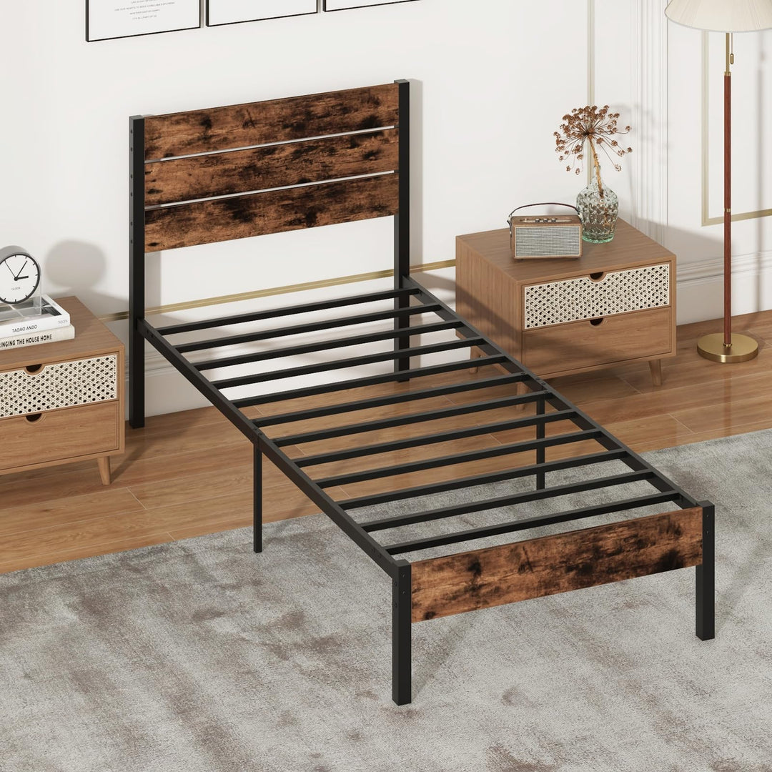 Giantex King/Queen/Full/Twin Size Metal Platform Bed Frame, Industrial Bed Frames with Wood Headboard