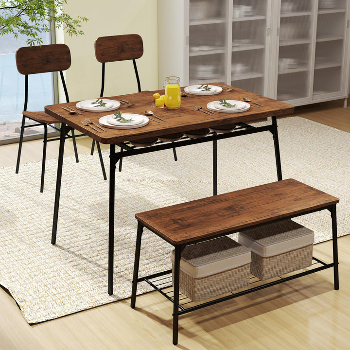 Giantex Dining Table Set for 4, Kitchen Table with Bench &amp; 2 Chairs, Storage &amp; Metal Frame