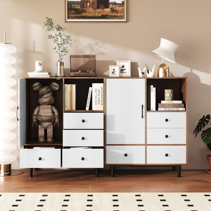Giantex Storage Cabinet with 4 Drawers Door &amp; Open Compartment, Metal Support Legs