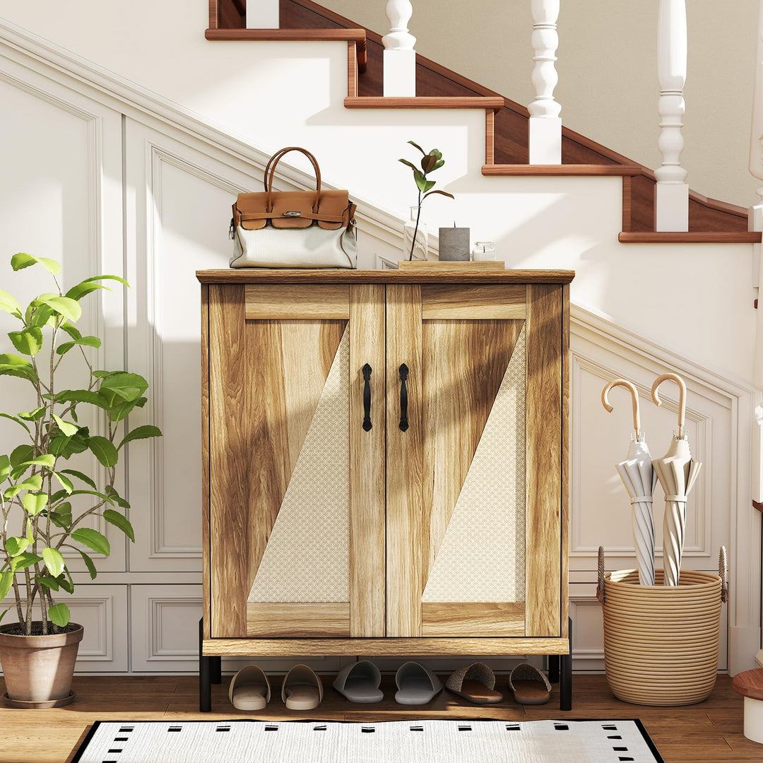 Giantex 5-Tier Farmhouse Shoe Storage Cabinet with Woven Rattan Doors,