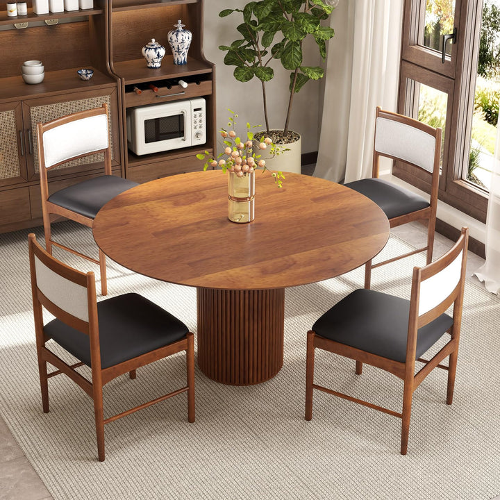 Giantex Wooden Dining Chairs, Upholstered Kitchen Chairs w/Rubber Wood Frame &amp; Faux Leather Padded Seat