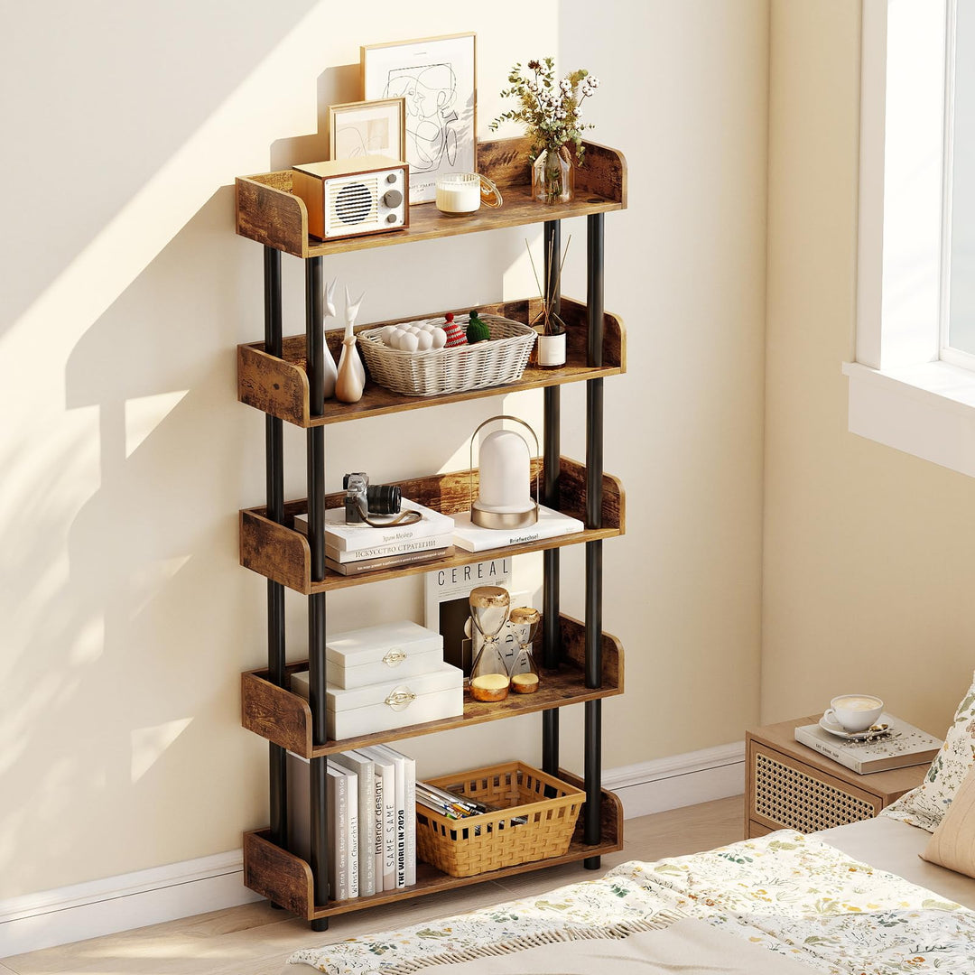 Giantex 5-Tier Bookshelf with Anti-Tipping Kit &amp; Open Storage Organizer for Living Room Bedroom
