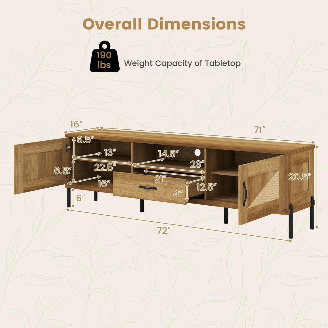Giantex Mid Century Modern Rattan TV Stand for TVs up to 80"  w/ 2 Storage Cabinets