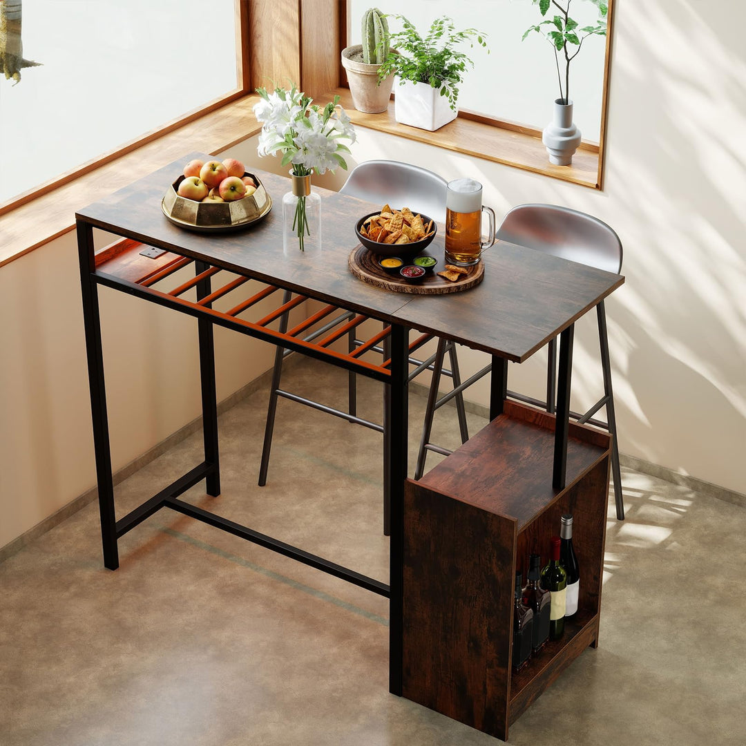 Giantex Rectangular Bar Table with Charging Station and LED Light