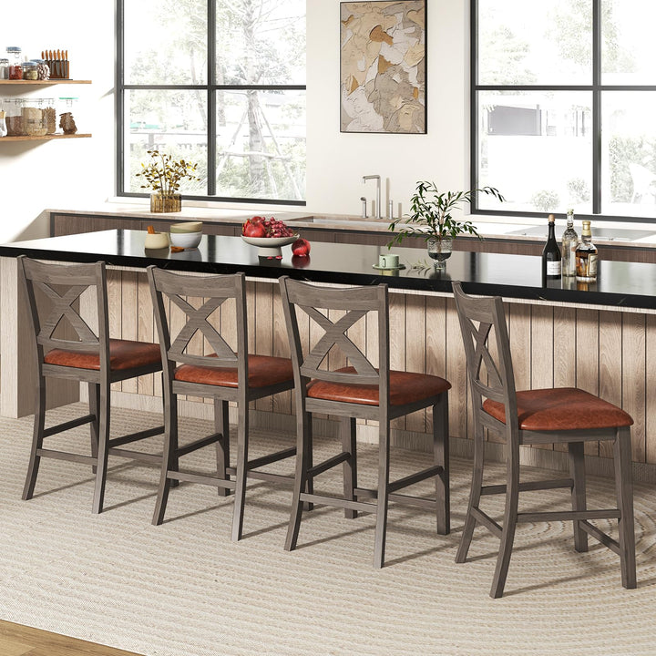 Giantex 24" Bar Stools Set of 2/4, Counter Height Bar Stools with Cross Back &amp; Faux Leather Upholstered Seat