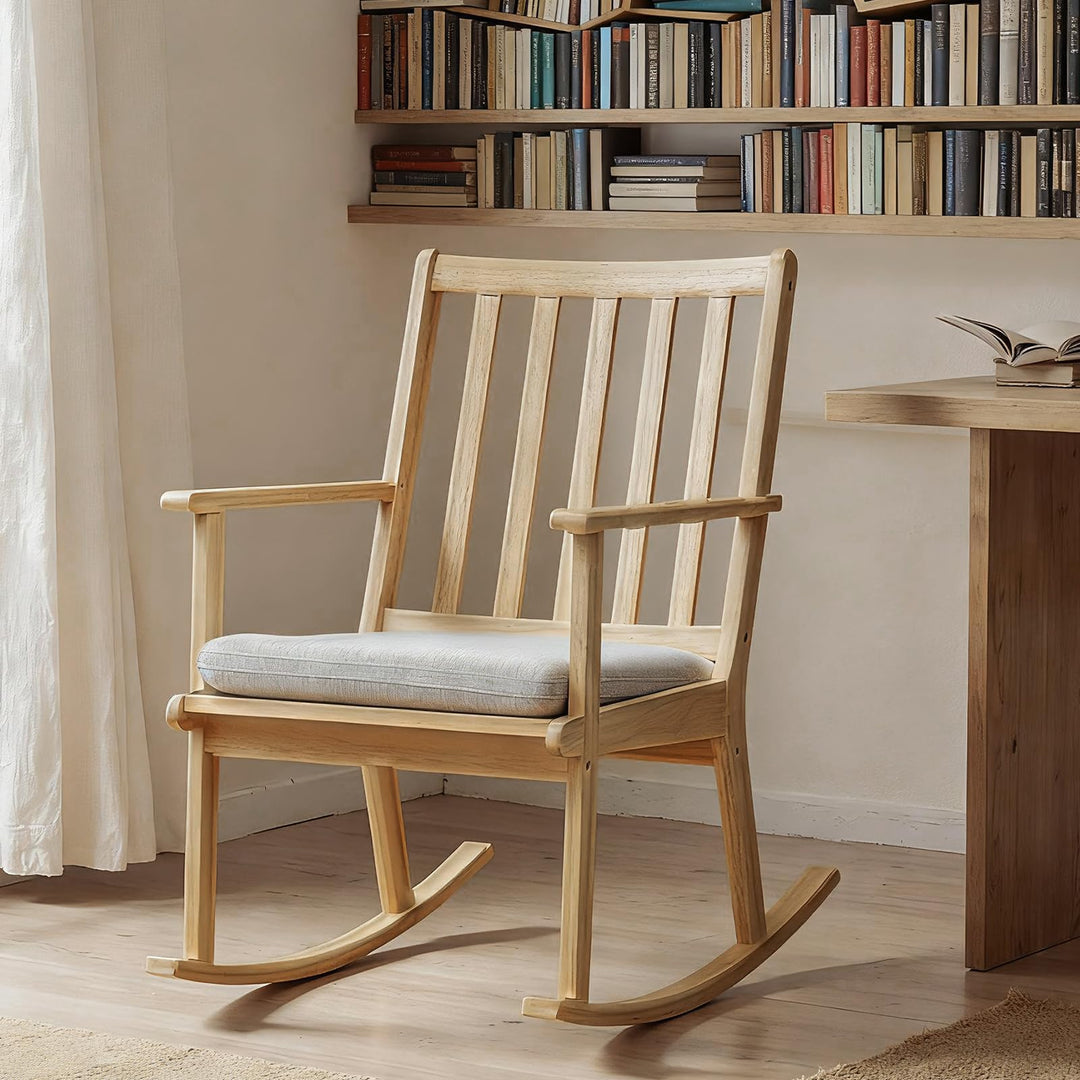 Giantex Rocking Chair with Cushion Solid Rubber Wood Rocker with Padded Seat