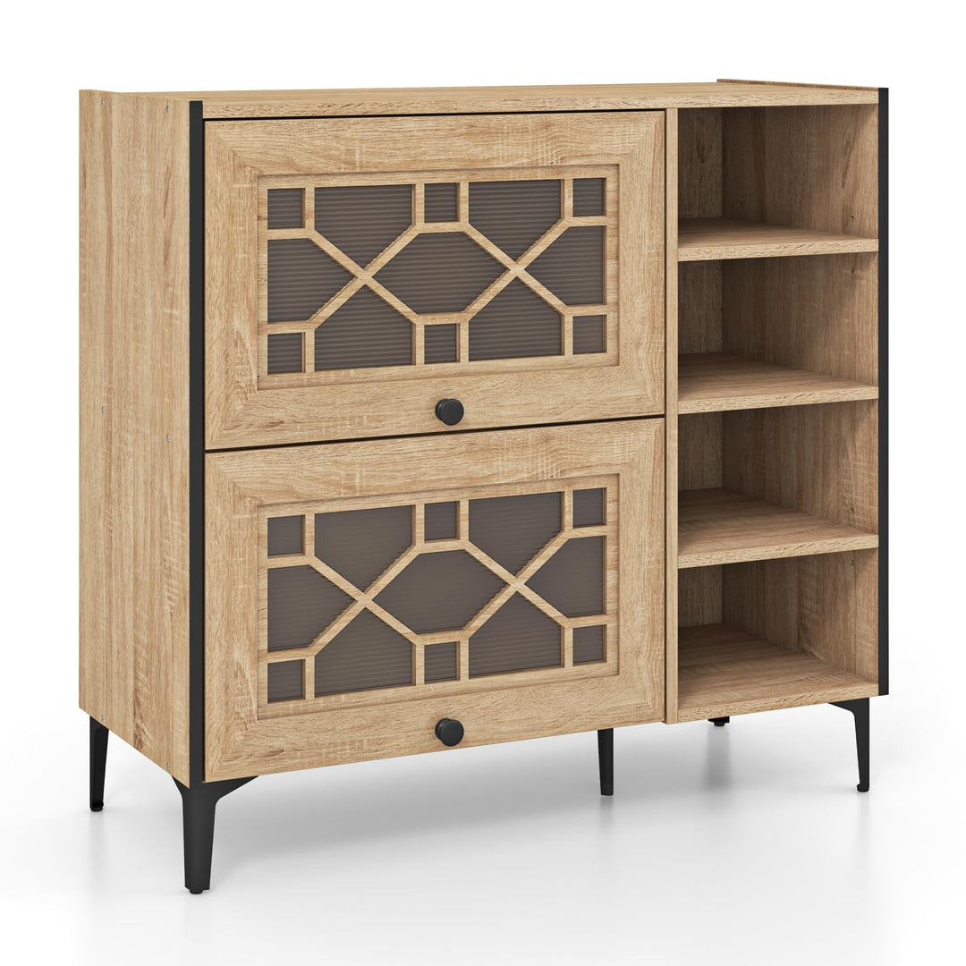Giantex Shoe Cabinet with Flip &amp; Slide Doors, Shoe Storage Cabinet with Adjustable Cube Shelves(Decorative Doors)