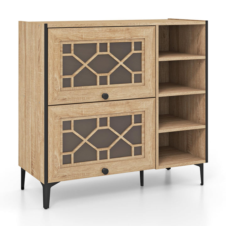 Giantex Shoe Cabinet with Flip &amp; Slide Doors, Shoe Storage Cabinet with Adjustable Cube Shelves(Decorative Doors)