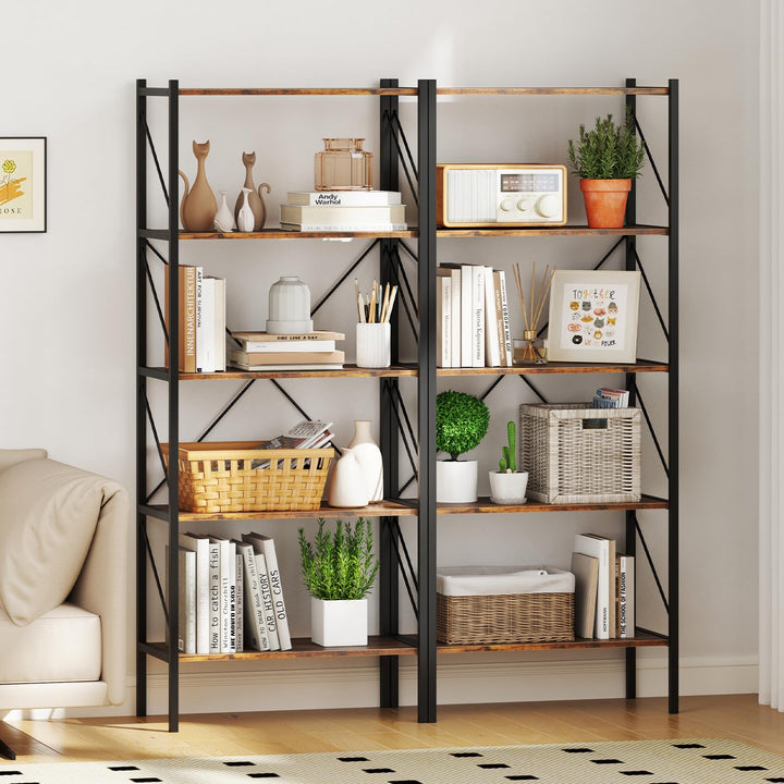 Giantex 5-Tier Bookshelf, Industrial Tall Bookcase with Open Storage Shelves &amp; Heavy Duty Metal Frame