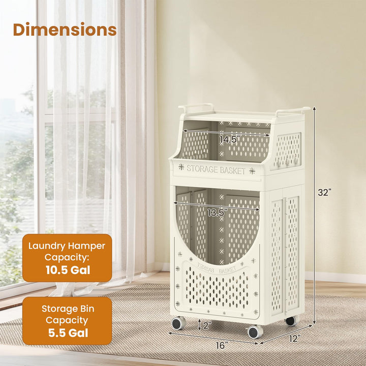 Giantex 3-Tier Rolling Laundry Cart with wheels Folding Laundry Basket with 2 Baskets