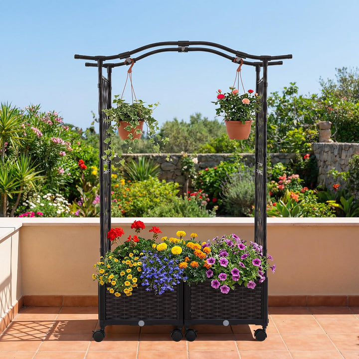 Giantex Planter Boxes with Arch Trellis for Climbing Vines Vegetables Flowers