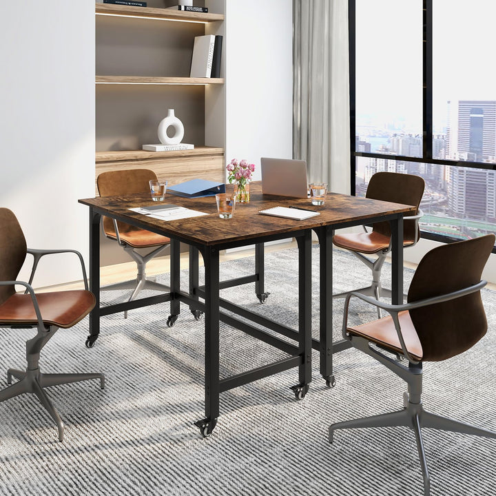 Giantex 48" Rolling Computer Desk, Mobile Study Writing Desk with Wheels &amp; Metal Frame, Simple Style Home Office Work Bench
