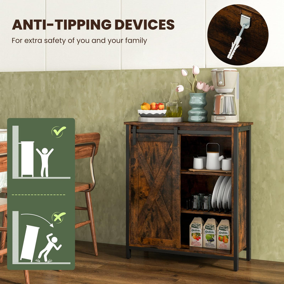 Giantex Buffet Cabinet, Farmhouse Kitchen Sideboard with Sliding Barn Door &amp; Adjustable Shelves