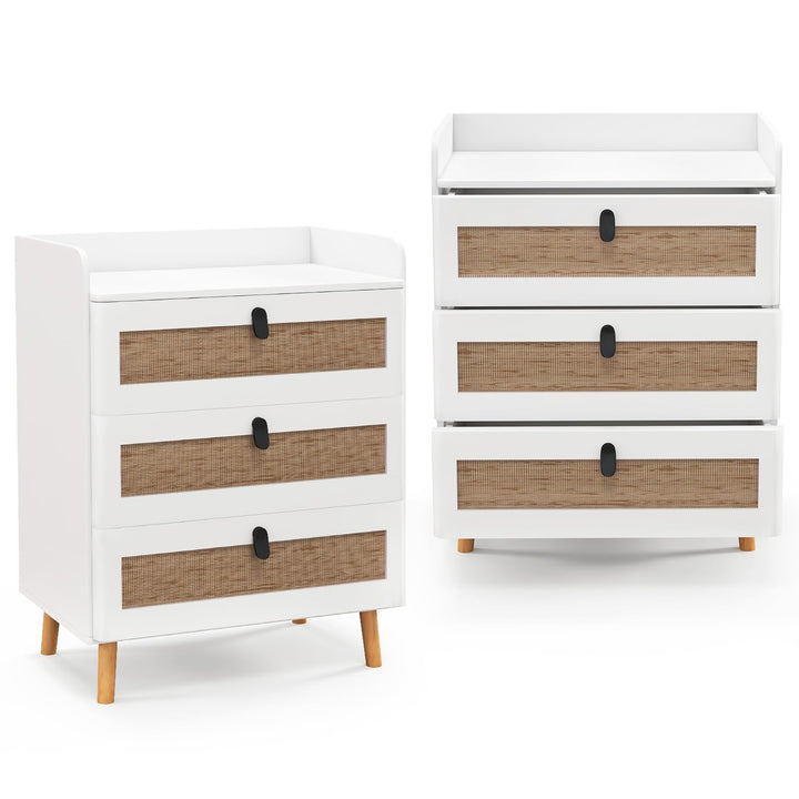 Giantex Rattan Nightstand, Boho 2/3-Drawer Dresser with 4 Solid Wood Legs