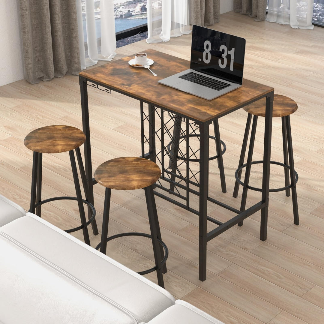 Giantex 5 Pieces Bar Table and Stools Set - Bar Height Table with Stools for 4, Kitchen Table Set with Wine Rack &amp; Glass Holder