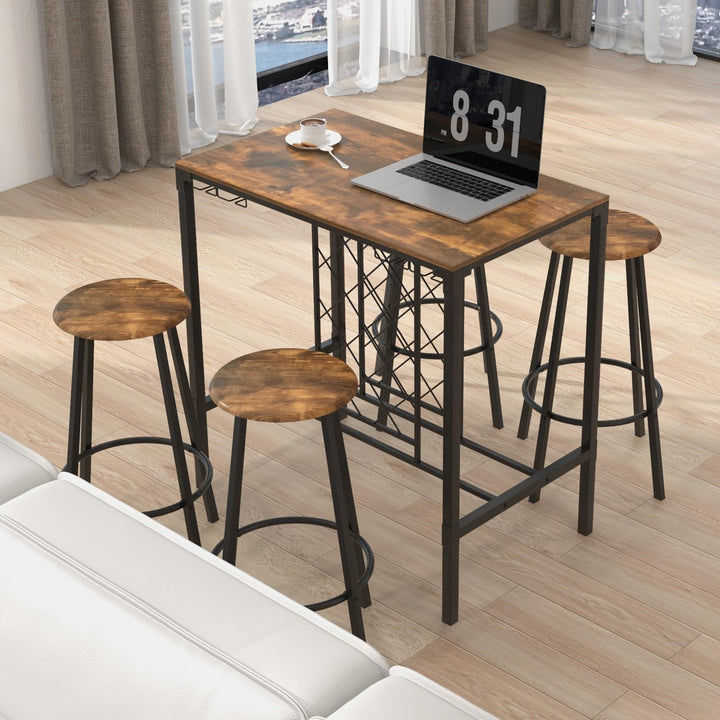 Giantex 5 Pieces Bar Table and Stools Set - Bar Height Table with Stools for 4, Kitchen Table Set with Wine Rack &amp; Glass Holder