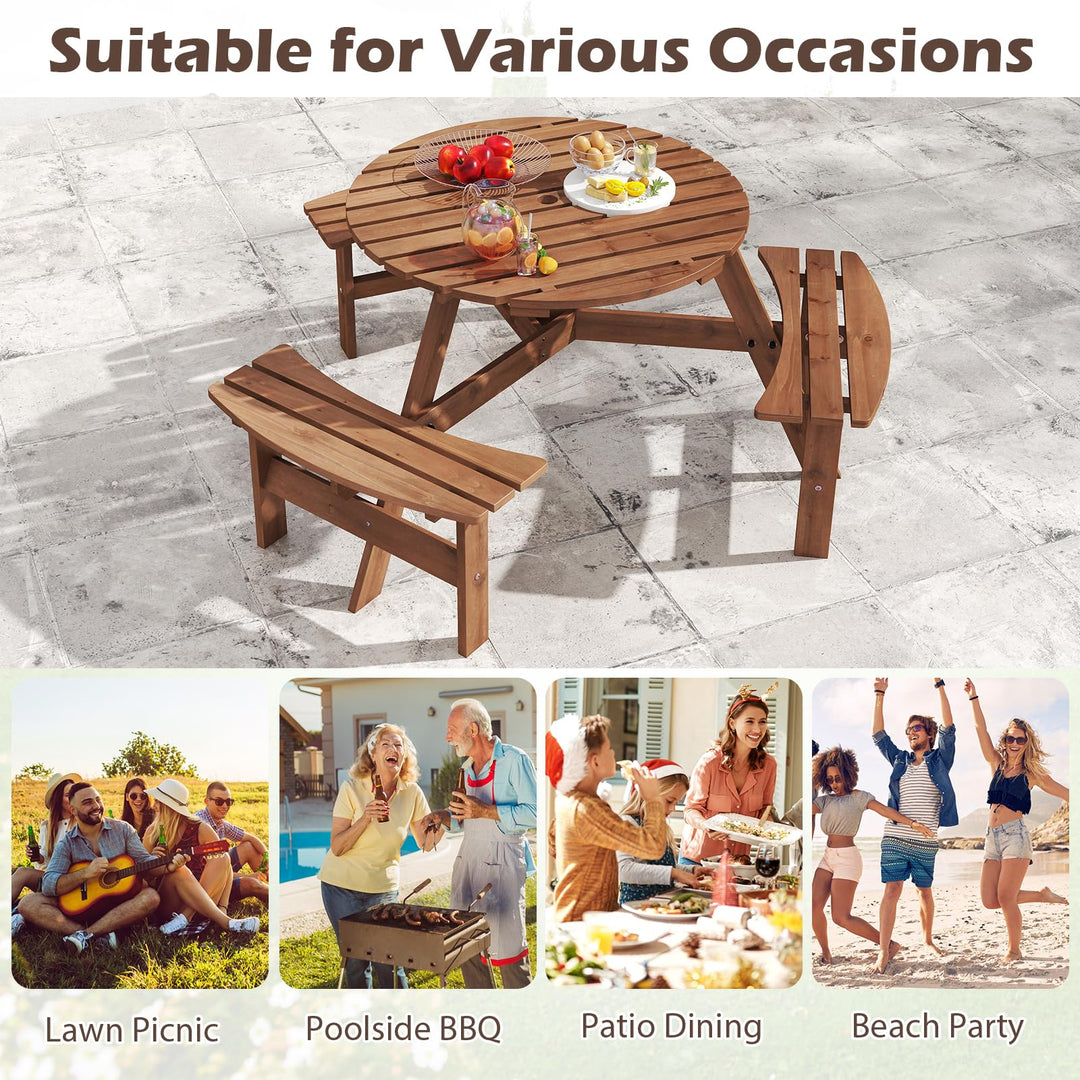 Giantex 6 Person Round Picnic Table Set with 3 Benches