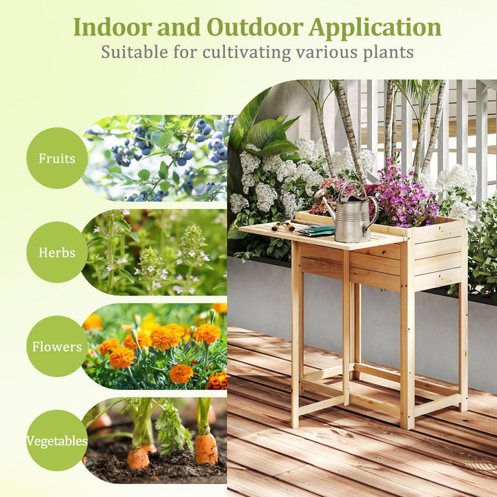 Giantex Wood Raised Garden Bed w/Folding Drop-Leaf Potting Table