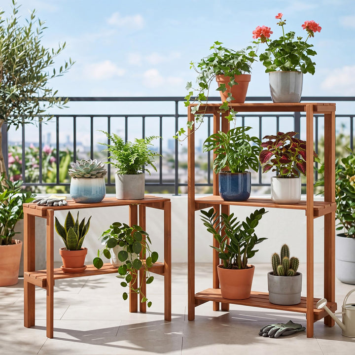 Giantex 3-Tier Foldable Solid Wood Indoor Outdoor Flower Pot Display Rack
