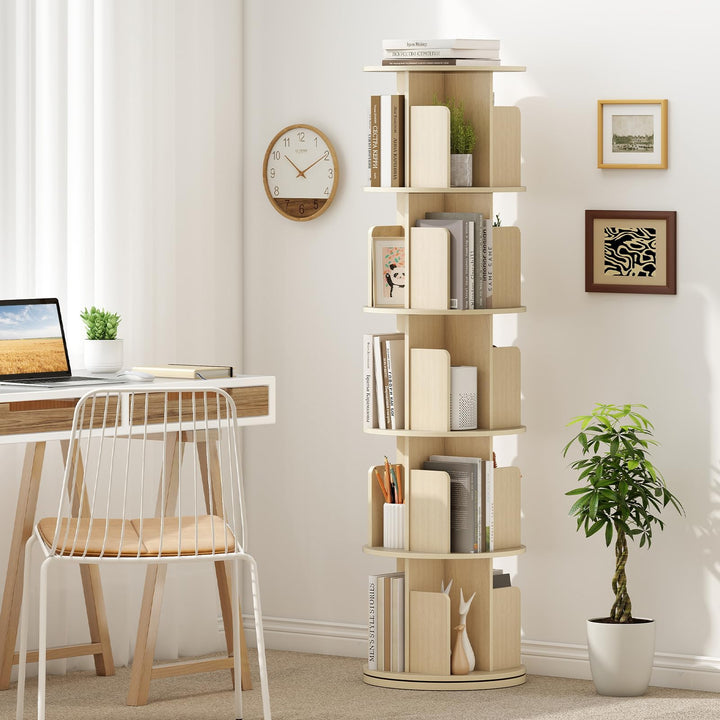 Giantex 5-Tier Rotating Bookshelf 360° Display Rack w/Dividers &amp; Anti-Falling Baffles